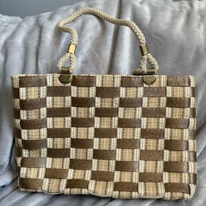 75. Vintage Made in Italy Woven Checkerboard-patterned Bag w/Rope Handles